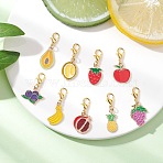9Pcs Fruits Alloy Enamel Pendant Decorations, with Zinc Alloy Lobster Claw Clasps, Golden, 33~35mm(HJEW-JM03672)