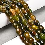 Natural Agate Beads Strands, Bongo Shape, Dyed & Heated, Drum, Olive, 13~14x10mm, Hole: 1.2mm, about 28pcs/strand, 15.16''(38.5cm)(G-B079-E01-01F)