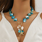 Alloy & Plastic Pearl & Natural Shell Pendant Necklaces, Shell Shape & Starfish, Golden, 17.72 inch(45cm)(FS-WG9F39A-08)
