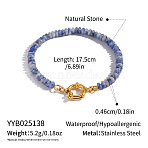 Natural Blue Spot Jasper Rondelle Beaded Bracelets, 304 Stainless Steel Link Bracelets for Women, Ring, Real 18K Gold Plated, 6-7/8 inch(17.5cm)(OA9565-6)