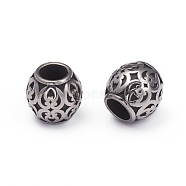 316 Surgical Stainless Steel European Beads, Large Hole Beads, Barrel, Antique Silver, 8.5x8.5mm, Hole: 4.5mm(X-STAS-G220-43AS)
