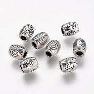 Tibetan Style Alloy Beads, Lead Free & Nickel Free & Cadmium Free, Barrel, Antique Silver, about 7mm long, 6mm wide, hole: 2.5mm(LF10719Y-NF)