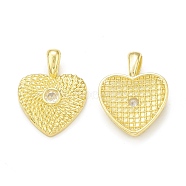 Rack Plating Brass Micro Pave Cubic Zirconia Pendants, Cadmium Free & Lead Free, Long-Lasting Plated, Heart with Vortex Charm, Real 18K Gold Plated, 25x19x4mm, Hole: 6x3.5mm(KK-C011-37G)