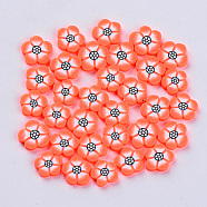 Handmade Polymer Clay Cabochons, Fashion Nail Art Decoration Accessories, Flower, Coral, 9~12x8.5~12x2~3mm, about 124~155pcs/31g(X-CLAY-N006-19B)