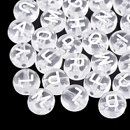 Transparent Acrylic Beads, Horizontal Hole, Mixed Letters, Flat Round, Clear, 7x4mm, Hole: 1.5mm, about 370pcs/50g(X-TACR-N002-04B)