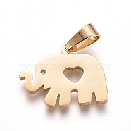 304 Stainless Steel Pendants, Elephant with Heart, Golden, 13x16x1.3mm, Hole: 6x3mm(STAS-I130-10G)