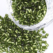 Grade A Glass Seed Beads, Hexagon(Two Cut), Silver Lined, Green, 1.5~2.5x1.5~2mm, Hole: 0.8mm, about 2100pcs/bag, 450g/bag(SEED-S022-04A-22)