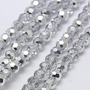 Electroplate Glass Beads Strands, Half Plated, Faceted(32 Facets), Round, Silver Plated, 8mm, Hole: 1mm, about 72pcs/strand, 22.6 inch(EGLA-J042-8mm-H02)