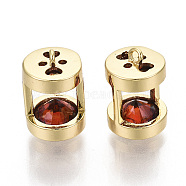 Brass Cubic Zirconia Charms, Sand Clock , Real 18K Gold Plated, Nickel Free, Red, 10.5x7mm, Hole: 1mm(KK-S356-067B-NF)