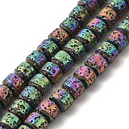 Electroplated Natural Lava Rock Beads Strands, Rondelle, Rainbow Plated, 6x7mm, Hole: 1mm, about 67~68pcs/strand, 15.35~15.75 inch(39~40cm)(G-G984-06E)