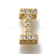 Rack Plating Brass Micro Pave Clear Cubic Zirconia Beads, Long-Lasting Plated, Cadmium Free & Lead Free, Real 18K Gold Plated, Letter, Letter I, 8~9x4~9x3mm, Hole: 0.8mm(KK-G500-30G-I)