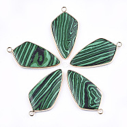 Synthetic Malachite Pendants, with Brass Findings, Kite, Golden, 40~42x21x3.5~4.5mm, Hole: 2mm(G-T112-25C)