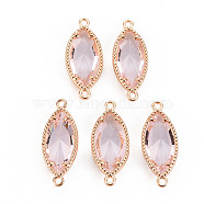 Glass Links Connectors, with Light Gold Tone Brass Findings, Faceted Horse Eye, Pink, 21x9x4mm, Hole: 1.2mm(GLAA-S193-016H)