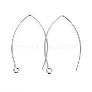304 Stainless Steel Earring Hooks, with Horizontal Loop, Stainless Steel Color, 39~40x24x0.9mm, Hole: 2mm, 19 Gauge, Pin: 0.9mm(STAS-F191-02P-A)