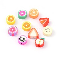 Mixed Fruit Theme Handmade Polymer Clay Beads, Mixed Color, 9~13x9~11x4~5mm, Hole: 1~2mm(CLAY-Q170-M)