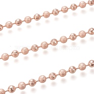 Brass Ball Chains, Textured & Faceted, with Spool, Long-Lasting Plated, Unwelded, Real Rose Gold Plated, 4mm, about 16.4 Feet(5m)/roll(CHC-M020-18RG)