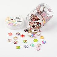 Glass Cabochons, Floral Printed, Half Round/Dome, Mixed Color, 10x3.5~4mm, about 200pcs/box(GGLA-JP0001-01)
