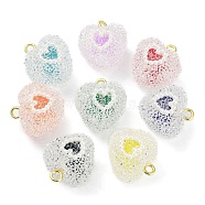 Druzy Resin Pendants, Heart Charms with Plastic Pearl and Rack Plating Golden Tone Brass Loops, Mixed Color, 23x19x16mm, Hole: 2mm(RESI-M034-04)
