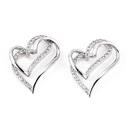 Rhodium Plated 925 Sterling Silver Micro Pave Clear Cubic Zirconia Pendants, Heart Charms wit 925 Stamp, Real Platinum Plated, 26x21.5x6mm, Hole: 3x4mm(STER-T007-47P)