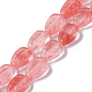 Cherry Quartz Glass Beads Strands, Leaf, 14~14.5x10~10.5x5.5~6mm, Hole: 1.2mm, about 15pcs/strand, 8.43''(21.4cm)(G-M418-A04-01)
