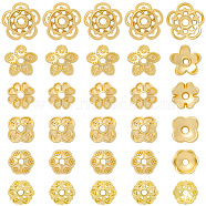 120Pcs 6 Style Brass & Alloy Bead Caps, Long-Lasting Plated, Flower, Real 14K Gold Plated, 6~10.5x2~3mm, Hole: 1.2~1.4mm, 20pcs/style(FIND-BBC0001-50)