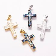 Freshwater Shell Pendants, with Brass Findings, Cross, Mixed Color, 26x16x2.5mm, Hole: 3.5x5mm(ZIRC-F057-05)