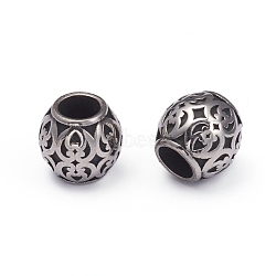304 Stainless Steel European Beads, Large Hole Beads, Barrel, Antique Silver, 8.5x8.5mm, Hole: 4.5mm(X-STAS-G220-43AS)