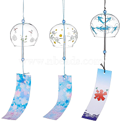 3Pcs 3 Style Wind Chimes, Small Wind Bells Handmade Glass Pendants, for Gift Home Decors, Mixed Color, 60x70mm and 400mm, 1pc/style(HJEW-BC0001-25)