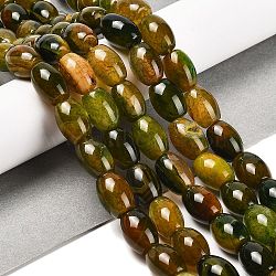 Natural Agate Beads Strands, Bongo Shape, Dyed & Heated, Drum, Olive, 13~14x10mm, Hole: 1.2mm, about 28pcs/strand, 15.16''(38.5cm)(G-B079-E01-01F)