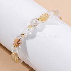 Natural Rutilated Quartz Beaded Bracelets, with 201 Stainless Steel Findings, Muggets, 7-1/2 inch(19.2cm)(G-P563-07P-03)