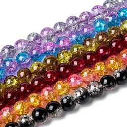 Two Tone Crackle Glass Beads Strands, Round, Mixed Color, 8mm, Hole: 1.3~1.6mm, about 100pcs/strand, 31.4 inch(CCG-Q002-8mm-M)