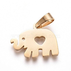 304 Stainless Steel Pendants, Elephant with Heart, Golden, 13x16x1.3mm, Hole: 6x3mm(STAS-I130-10G)