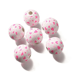 Valentine's Day Element Printed Wood Beads, Round, Hot Pink, 16mm, Hole: 4mm(WOOD-R002-01-30)