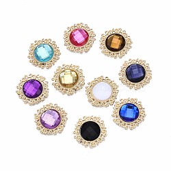 Alloy Cabochons, with Acrylic Rhinestone, Cadmium Free & Lead Free, Light Gold, Faceted, Pentagon, Mixed Color, 24.5x24x4.5mm(PALLOY-N0151-05-RS)