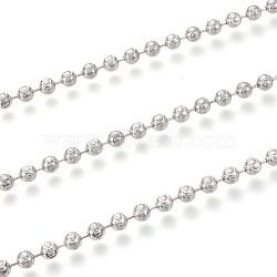 Brass Ball Chains, Ring Textured Pattern, with Spool, Long-Lasting Plated, Unwelded, Real Platinum Plated, 4mm, about 16.4 Feet(5m)/roll(CHC-M020-17P)