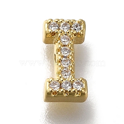 Rack Plating Brass Micro Pave Clear Cubic Zirconia Beads, Long-Lasting Plated, Cadmium Free & Lead Free, Real 18K Gold Plated, Letter I, 8x4x3mm, Hole: 0.8mm(KK-G500-30G-I)