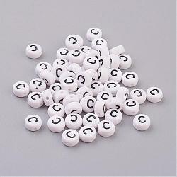 Acrylic Beads, with Horizontal Hole, Letter, Flat Round, Letter.C, 7x4mm, Hole: 1mm, about 3500pcs/500g(PL37C9070-C)