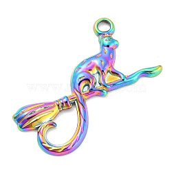 304 Stainless Steel Pendants, Cat Shape Charms, Rainbow Color, 28.5x28x2mm, Hole: 2.2mm(STAS-I202-16RC)