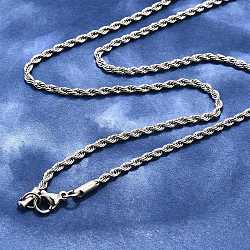 Non-Tarnish 304 Stainless Steel Rope Chain Necklaces, Stainless Steel Color, 17.7 inch(45cm), 2.3mm(X-STAS-M174-014P-B)