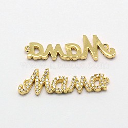 Word Mama Brass Micro Pave Cubic Zirconia Links, For Mother's Day Jewelry Making, Cadmium Free & Nickel Free & Lead Free, Golden, 9x30x2mm, Hole: 1mm(ZIRC-F016-04G)