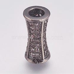 Brass Micro Pave Cubic Zirconia Beads, Tube, Gunmetal, 12x6mm, Hole: 3mm(ZIRC-G087-29B)