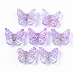 Two Tone Transparent Spray Painted Glass Charms, with Golden Foil, Butterfly, Plum, 7x11x3mm, Hole: 1.2mm(GLAA-N035-08A-G01)