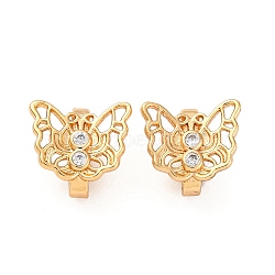 Brass Micro Pave Clear Cubic Zirconia Hook Clasps, Butterfly, Real 18K Gold Plated, 9x10x6mm, Hole: 1.6mm(KK-H513-11G)