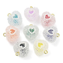 Druzy Resin Pendants, Heart Charms with Plastic Pearl and Rack Plating Golden Tone Brass Loops, Mixed Color, 23x19x16mm, Hole: 2mm(RESI-M034-04)