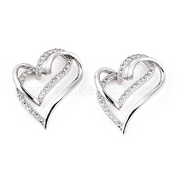 Rhodium Plated 925 Sterling Silver Micro Pave Clear Cubic Zirconia Pendants, Heart Charms wit 925 Stamp, Real Platinum Plated, 26x21.5x6mm, Hole: 3x4mm(STER-T007-47P)