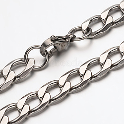 304 Stainless Steel Curb Chain Necklaces, with Lobster Claw Clasps, Faceted, Stainless Steel Color, 23.6 inch(60cm)(NJEW-N0036-02P)