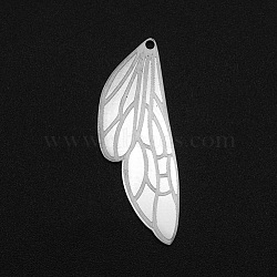 201 Stainless Steel Pendants, Laser Cut, Wing, Stainless Steel Color, 34.5x12x1mm, Hole: 1.4mm(STAS-S105-LA128)