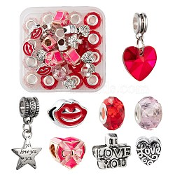DIY Valentine's Day Themed Jewelry Making Kits, Including 16Pcs Handmade Glass European Beads, 16Pcs Alloy European Beads and 4Pcs Alloy European Dangle Charms, Rondelle & Heart & Lip & Word & Star, Mixed Color, 36pcs/box(DIY-LS0001-86)