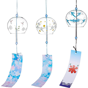 3Pcs 3 Style Wind Chimes, Small Wind Bells Handmade Glass Pendants, for Gift Home Decors, Mixed Color, 60x70mm and 400mm, 1pc/style