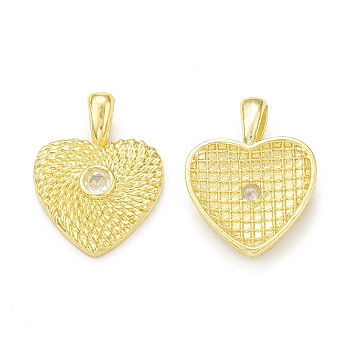 Rack Plating Brass Micro Pave Cubic Zirconia Pendants, Cadmium Free & Lead Free, Long-Lasting Plated, Heart with Vortex Charm, Real 18K Gold Plated, 25x19x4mm, Hole: 6x3.5mm